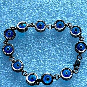Sterling silver blue glass? Evil eye bracelet